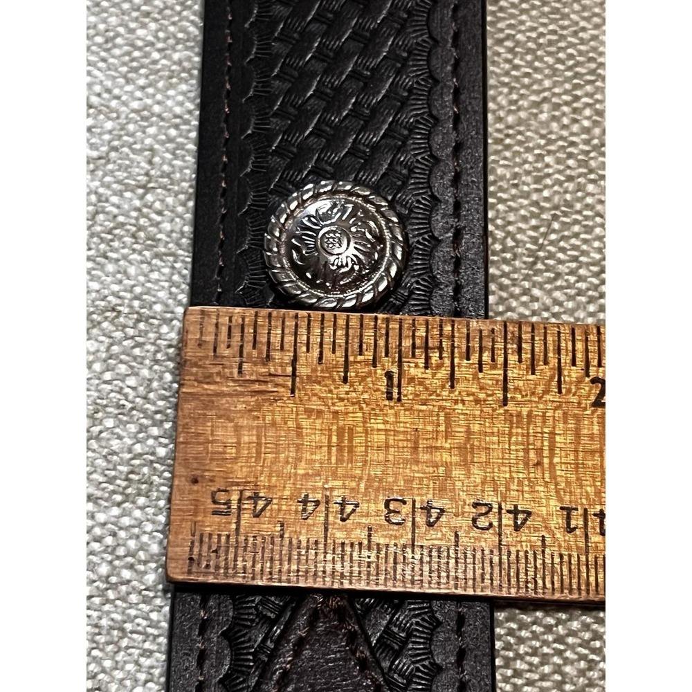 1982 Hesston Rodeo Buckle 36–38 Basketweave Blk Leather Floral Conchas Southwest - Picture 12 of 12